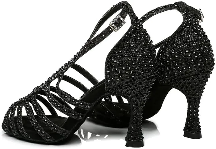 DKZSYIM Women's Satin Latin Dance Shoes Ballroom Performance Shoes,Model YCL413