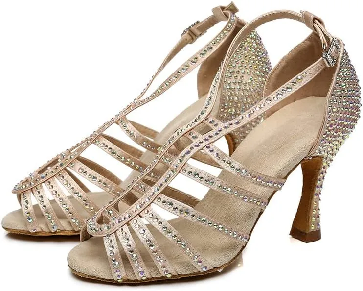 DKZSYIM Women's Satin Latin Dance Shoes Ballroom Performance Shoes,Model YCL413