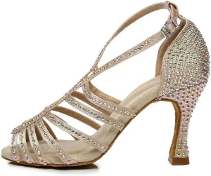 DKZSYIM Women's Satin Latin Dance Shoes Ballroom Performance Shoes,Model YCL413