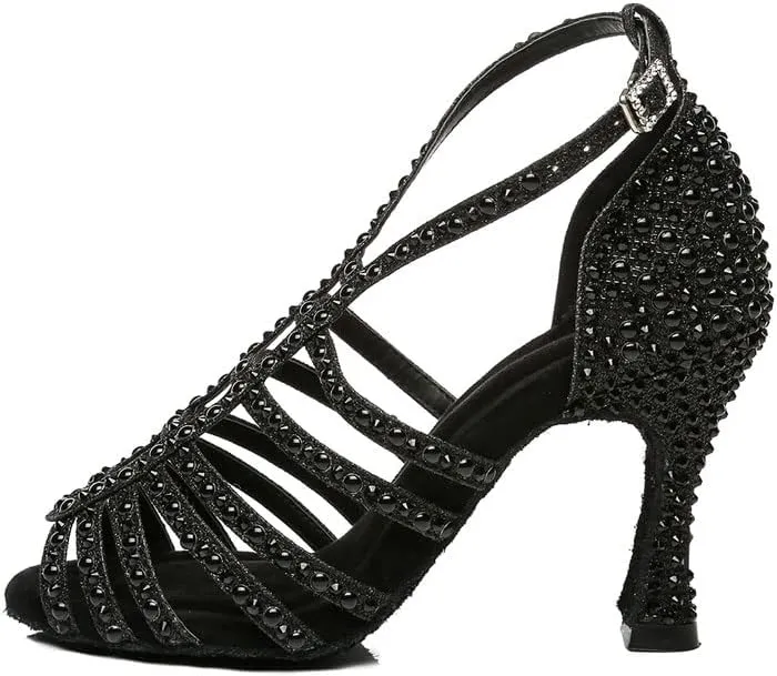 DKZSYIM Women's Satin Latin Dance Shoes Ballroom Performance Shoes,Model YCL413