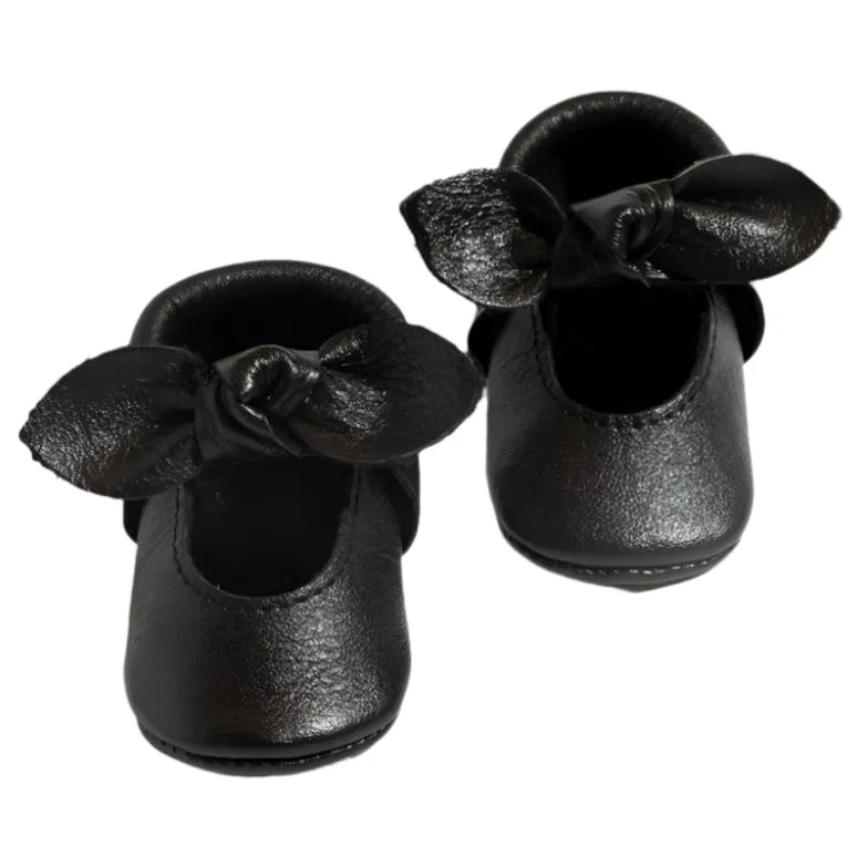 Ebony Knotted Bow Baby Shoe