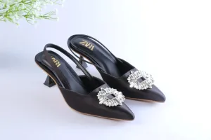 EMBELLISHED KITTEN HEELS - BLACK