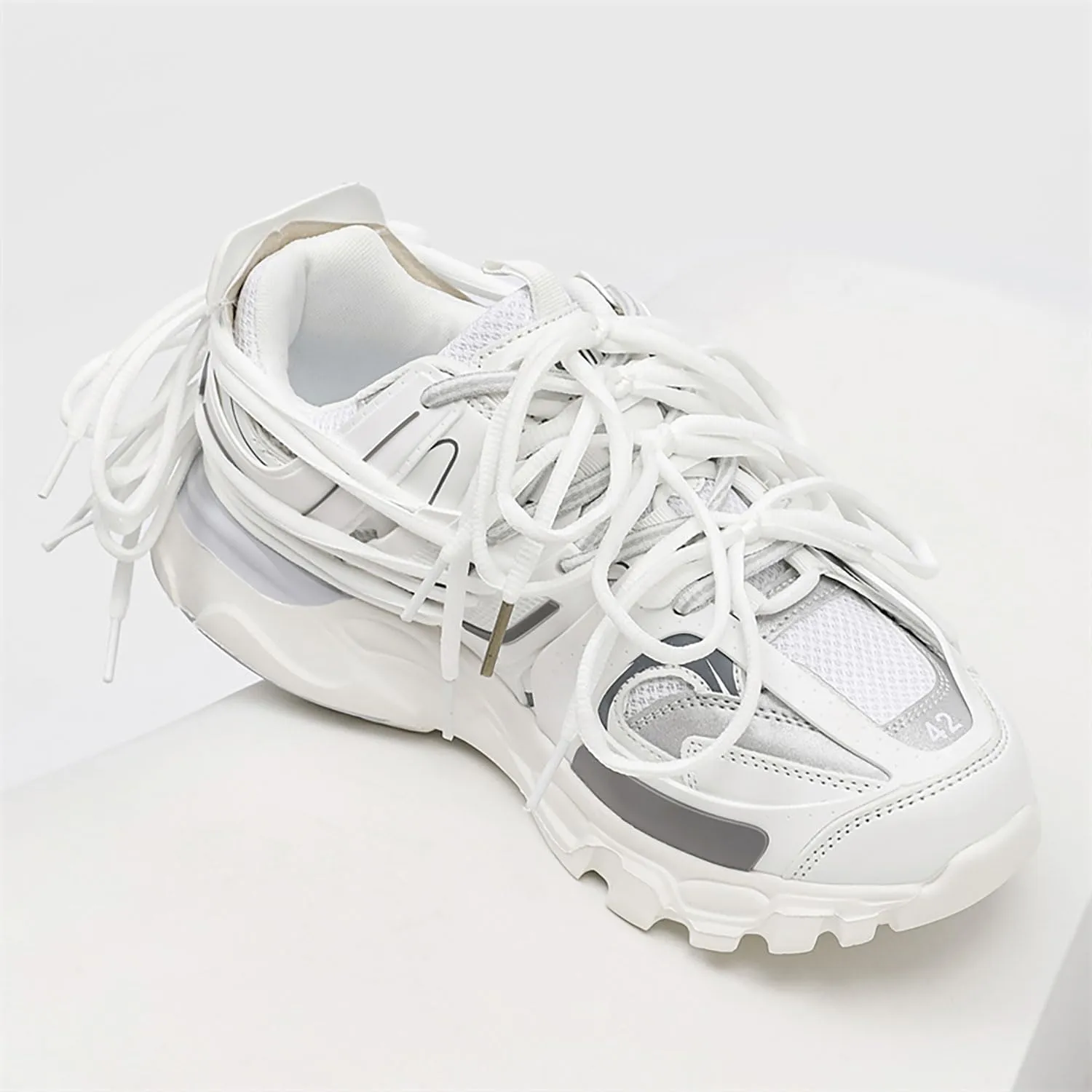 Fashion Casual Platform Chunky Sneakers for Women Non-Slip Dad Shoes for Men Comfortable Lace-up Tennis Shoes