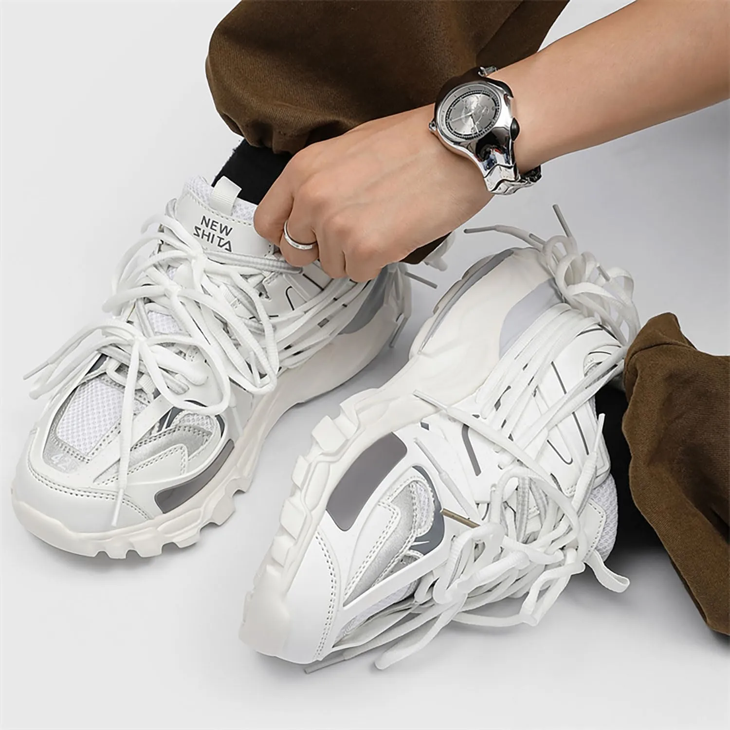 Fashion Casual Platform Chunky Sneakers for Women Non-Slip Dad Shoes for Men Comfortable Lace-up Tennis Shoes