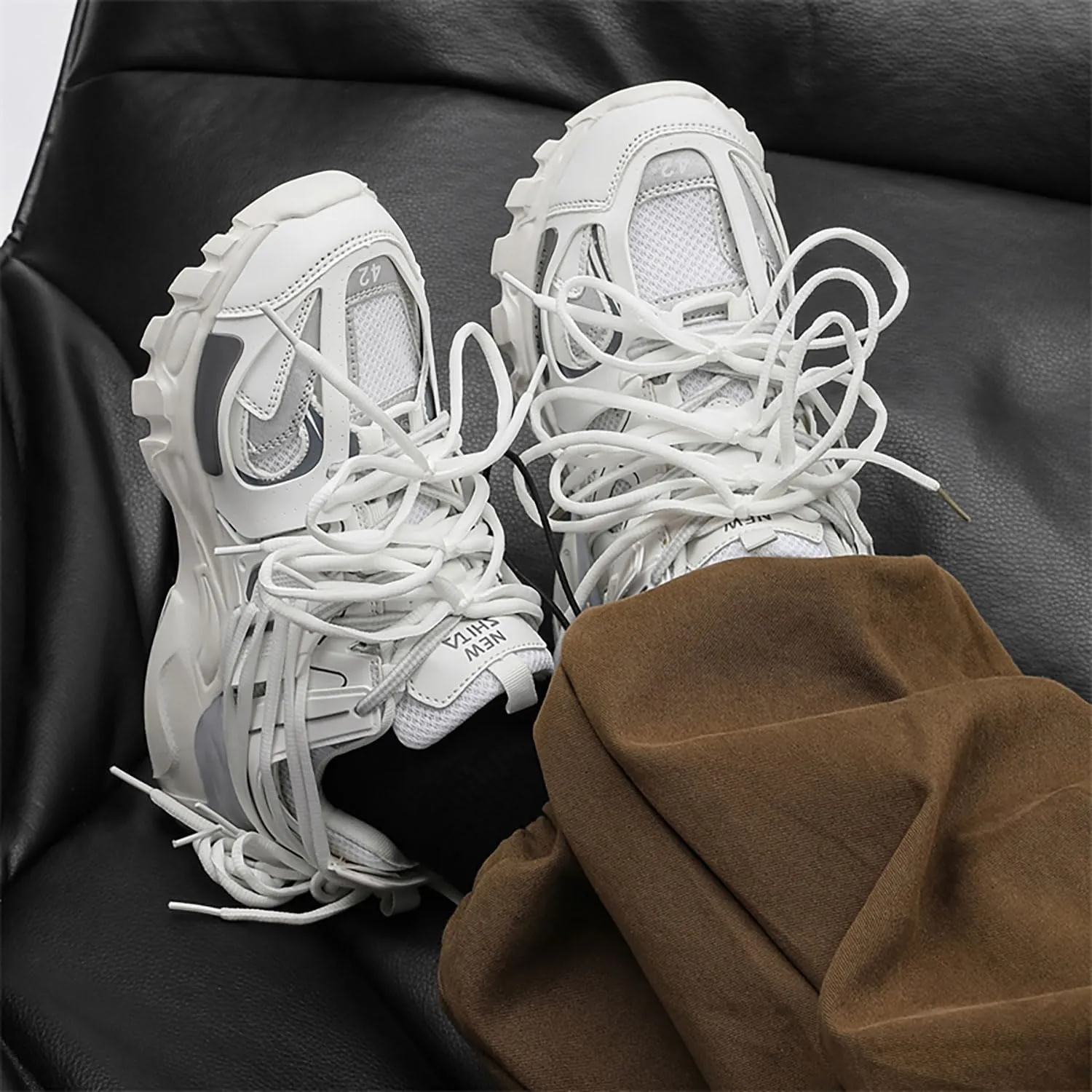 Fashion Casual Platform Chunky Sneakers for Women Non-Slip Dad Shoes for Men Comfortable Lace-up Tennis Shoes