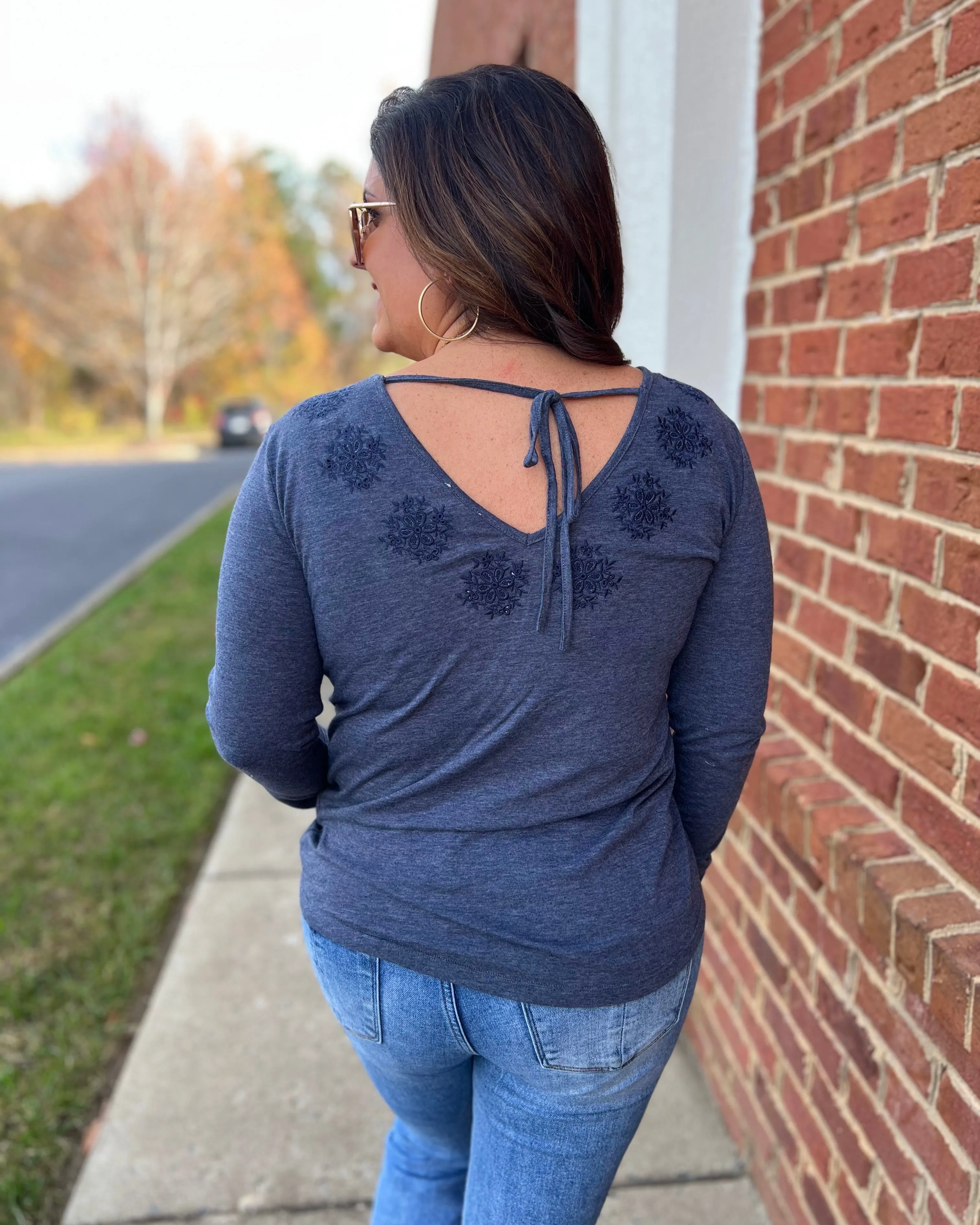 Faye Embroidered Blouse in Navy FINAL SALE