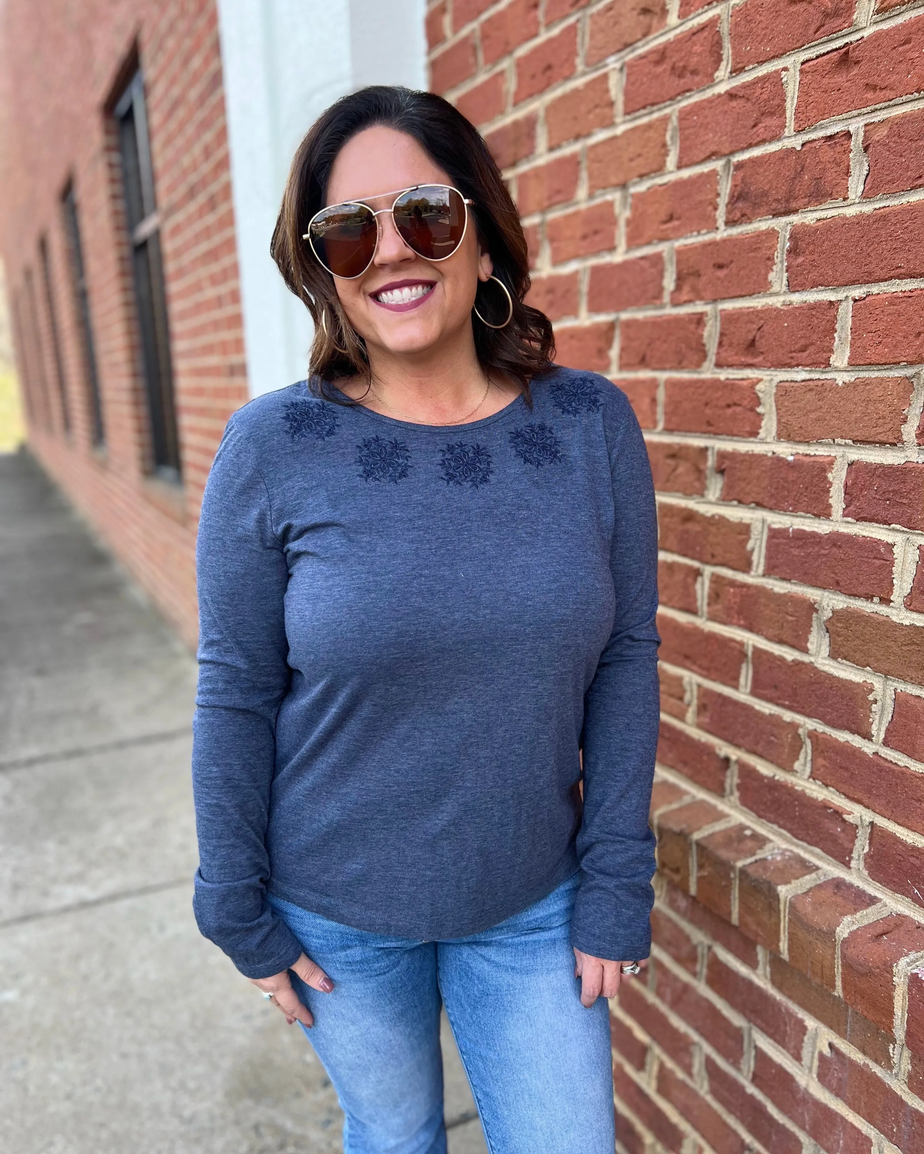 Faye Embroidered Blouse in Navy FINAL SALE