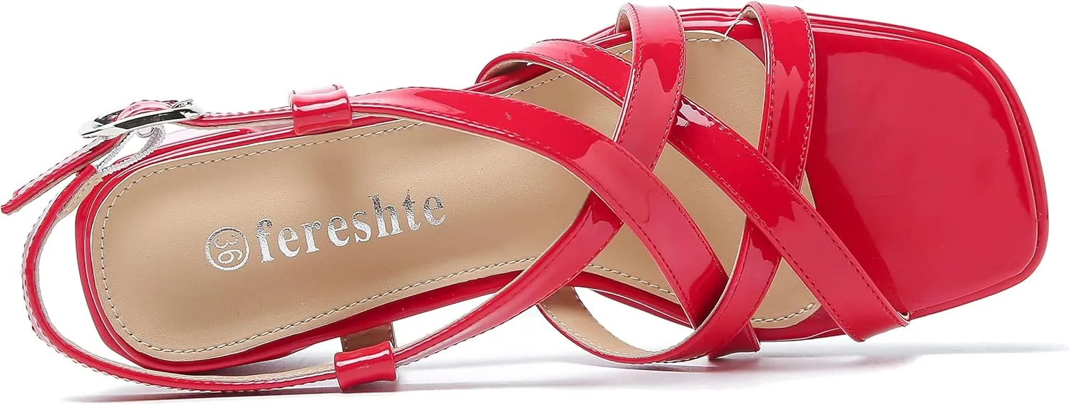 fereshte Women's Slingback Heeled Sandals Corss Straps Open Toe Strappy Low Block Heel Sandals