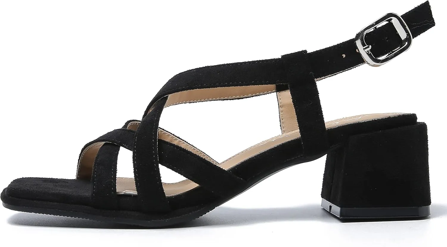 fereshte Women's Slingback Heeled Sandals Corss Straps Open Toe Strappy Low Block Heel Sandals