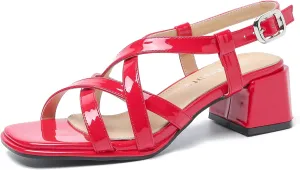 fereshte Women's Slingback Heeled Sandals Corss Straps Open Toe Strappy Low Block Heel Sandals