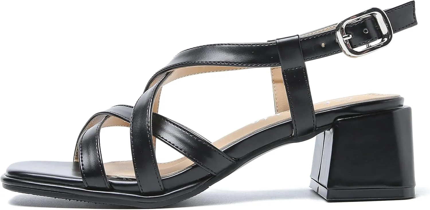 fereshte Women's Slingback Heeled Sandals Corss Straps Open Toe Strappy Low Block Heel Sandals