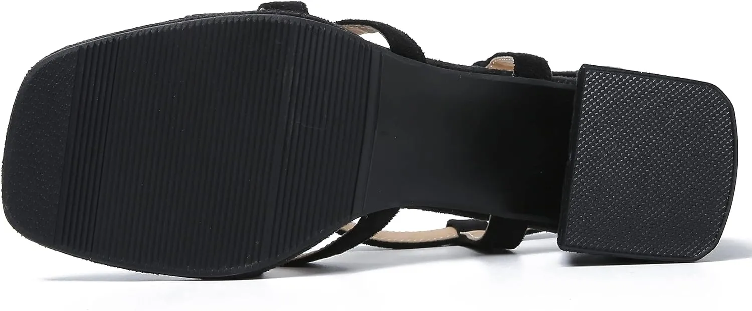 fereshte Women's Slingback Heeled Sandals Corss Straps Open Toe Strappy Low Block Heel Sandals