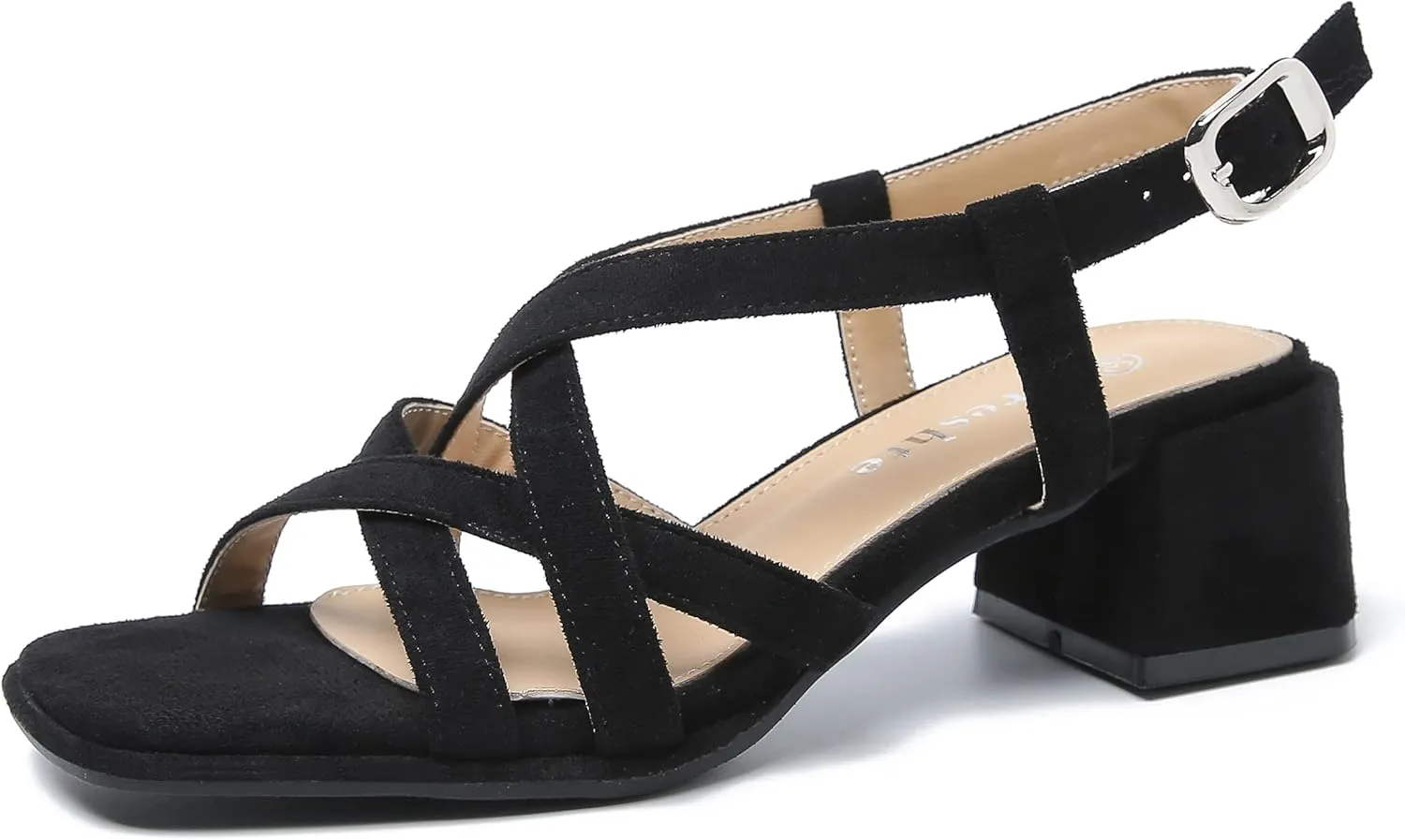 fereshte Women's Slingback Heeled Sandals Corss Straps Open Toe Strappy Low Block Heel Sandals