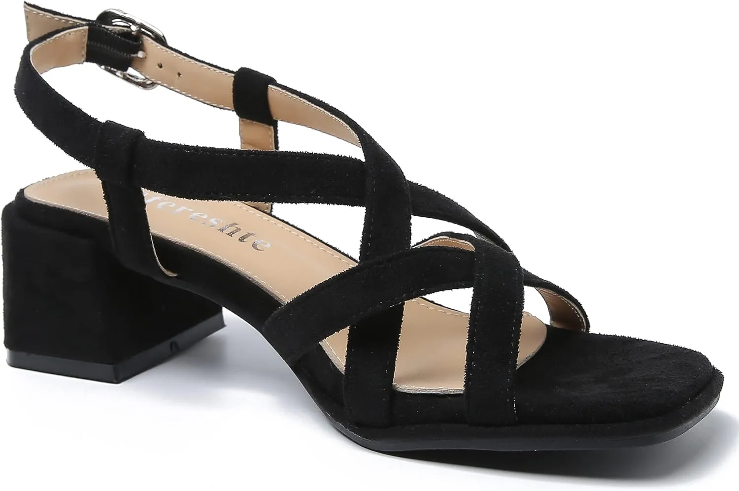 fereshte Women's Slingback Heeled Sandals Corss Straps Open Toe Strappy Low Block Heel Sandals