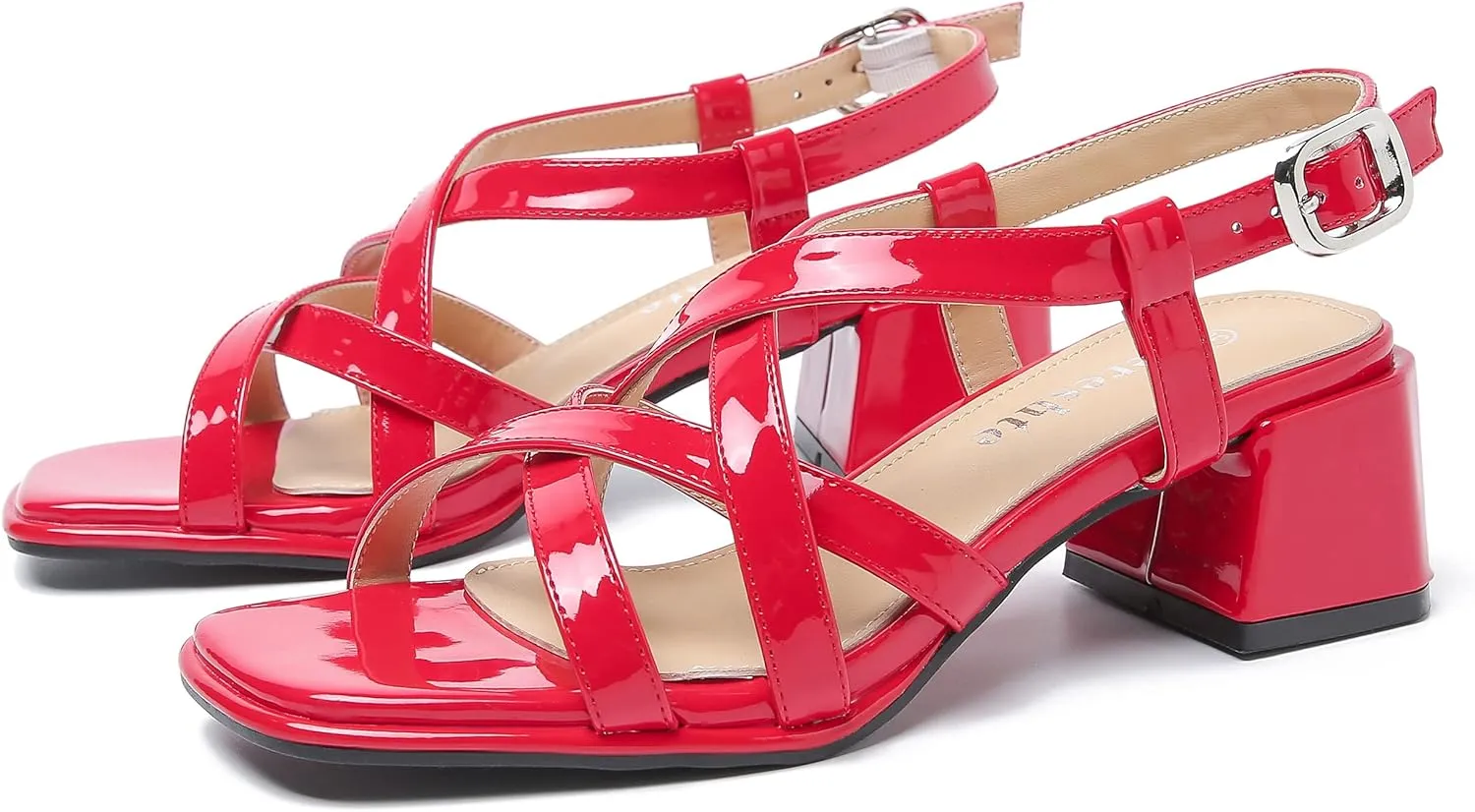 fereshte Women's Slingback Heeled Sandals Corss Straps Open Toe Strappy Low Block Heel Sandals