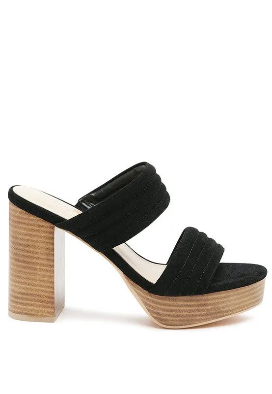 FEUX SUEDE SLIP-ON BLOCK HEELED SANDAL