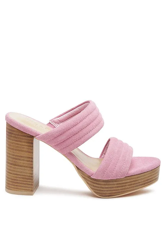 FEUX SUEDE SLIP-ON BLOCK HEELED SANDAL