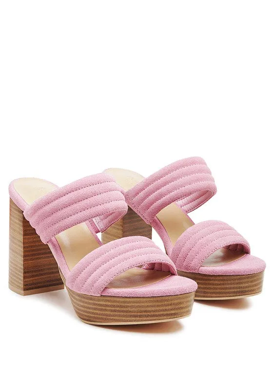 FEUX SUEDE SLIP-ON BLOCK HEELED SANDAL