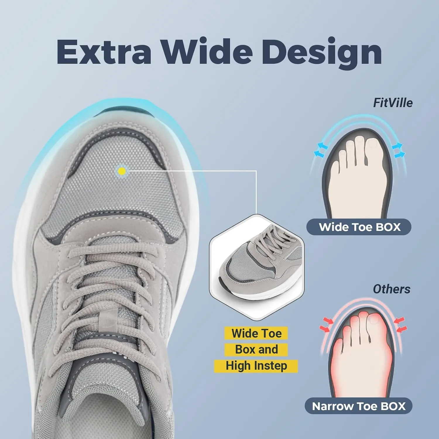 FitVille Extra Wide Walking Shoes Men's Wide Width Workout Sneakers with Arch Support for Flat Feet Heel Pain Relief - Rebound NEO V2