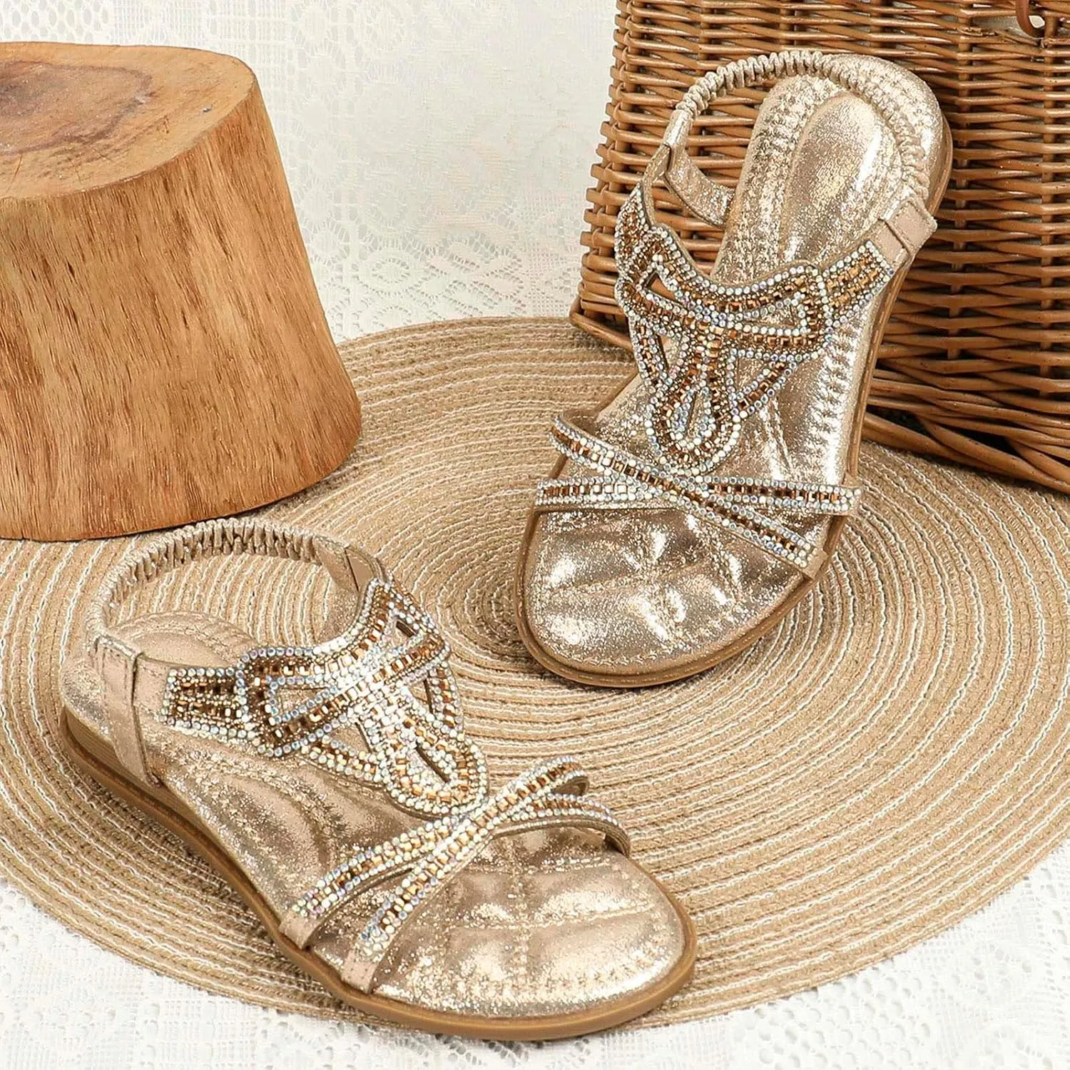 Girl Princess Sandals Rhinestone Slingback Sandals Elastic Ankle Strap Casual Bohemian Beach Shoes Summer Girls 0