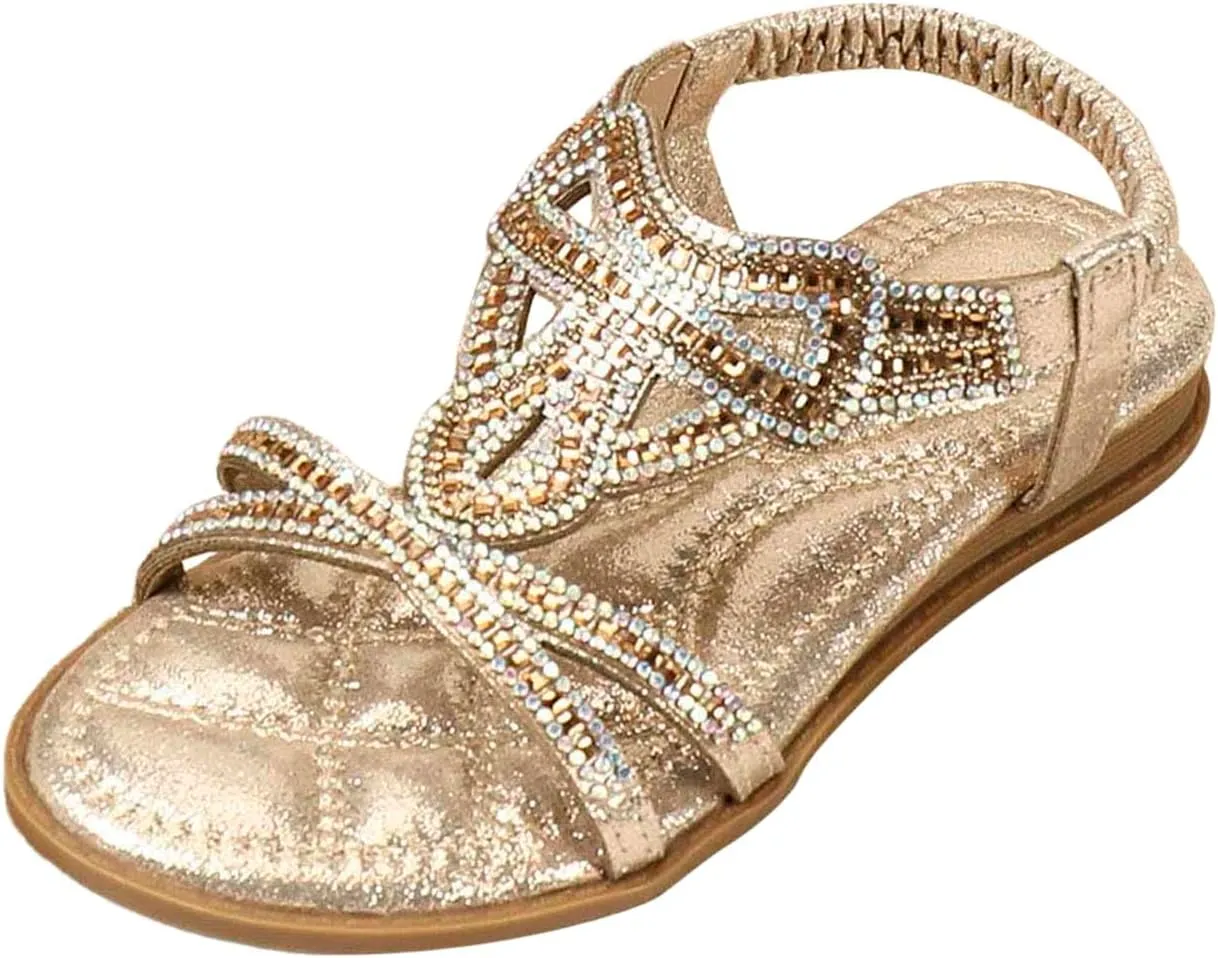Girl Princess Sandals Rhinestone Slingback Sandals Elastic Ankle Strap Casual Bohemian Beach Shoes Summer Girls 0