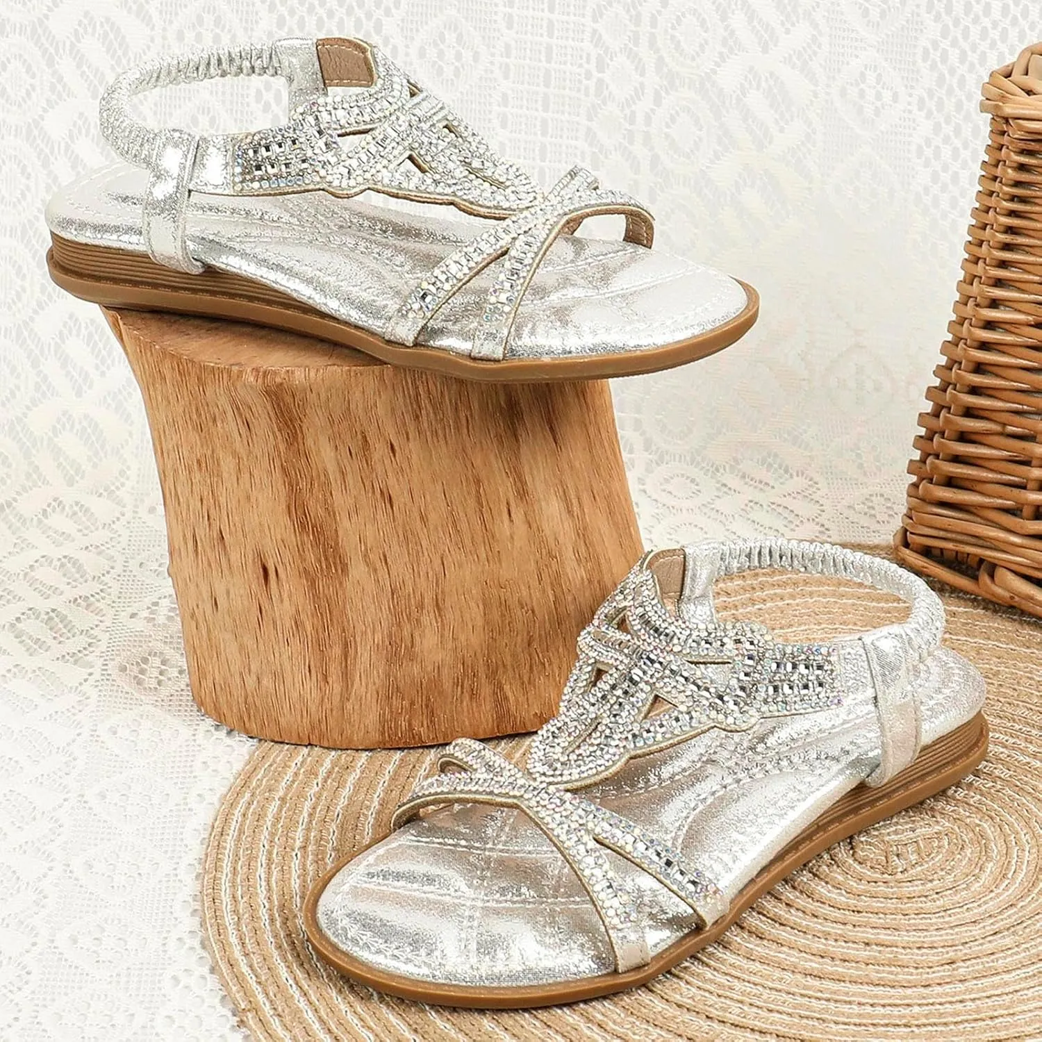 Girl Princess Sandals Rhinestone Slingback Sandals Elastic Ankle Strap Casual Bohemian Beach Shoes Summer Girls 0