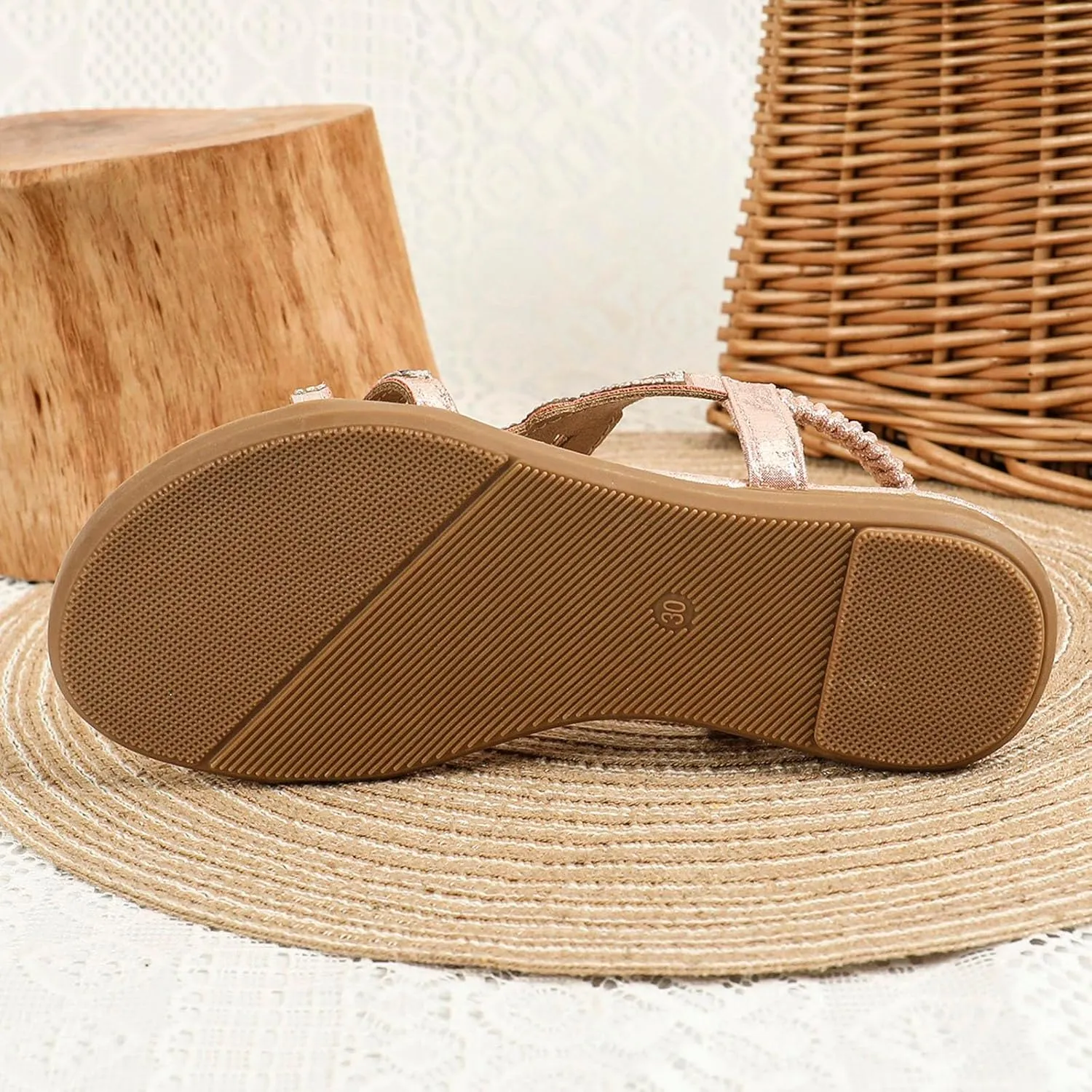 Girl Princess Sandals Rhinestone Slingback Sandals Elastic Ankle Strap Casual Bohemian Beach Shoes Summer Girls 0