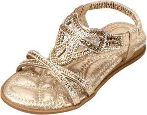 Girl Princess Sandals Rhinestone Slingback Sandals Elastic Ankle Strap Casual Bohemian Beach Shoes Summer Girls 0
