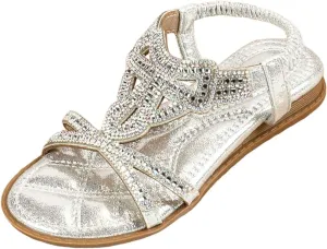 Girl Princess Sandals Rhinestone Slingback Sandals Elastic Ankle Strap Casual Bohemian Beach Shoes Summer Girls 0