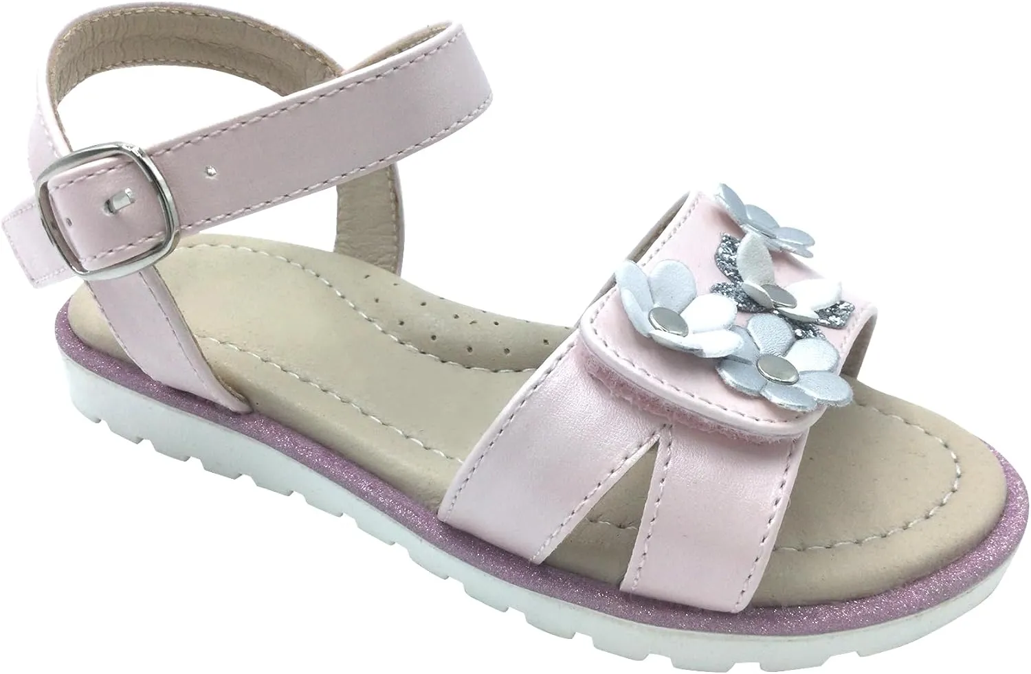 Girls Sandals Flats Sandals with Hook & Loop Flower Shoes for School Party (Toddler/Little Kid/Big Kid) XX719