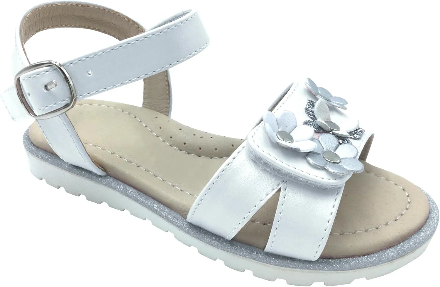 Girls Sandals Flats Sandals with Hook & Loop Flower Shoes for School Party (Toddler/Little Kid/Big Kid) XX719