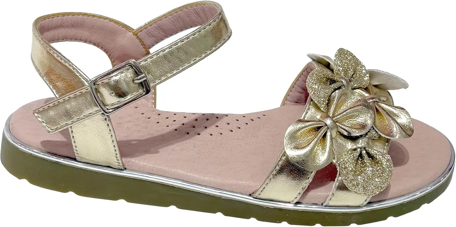 Girls Sandals for Girls Flat Flower Strappy Summer Wedding School Party Shoes (Toddler/Little Kid/Big Kid) XX724