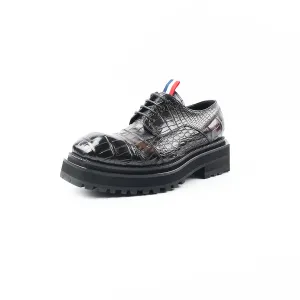 Hand - crafted Men's Thick - soled Crocodile - skin Derby Shoes