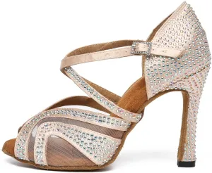 HROYL Women Rhinestone Ballroom Dance Shoes Latin Salsa Practice Performance Dance Shoes YCL490