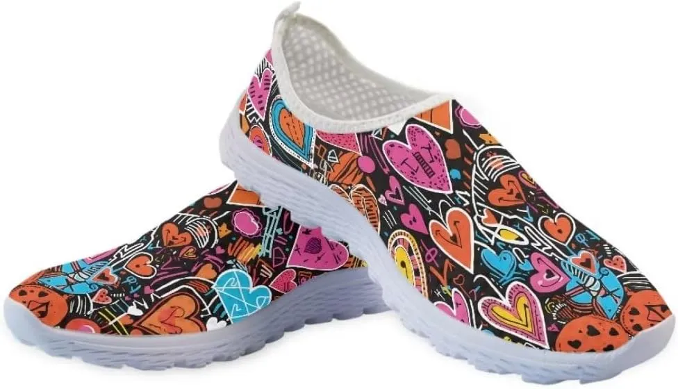 Jeiento Valentine's Day Shoes for Women Men Teenager Sweet Walking Tennis Slip-On Casual Loafers for Hiking Walking Sports Travel Jogging Mesh Shoes