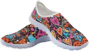Jeiento Valentine's Day Shoes for Women Men Teenager Sweet Walking Tennis Slip-On Casual Loafers for Hiking Walking Sports Travel Jogging Mesh Shoes