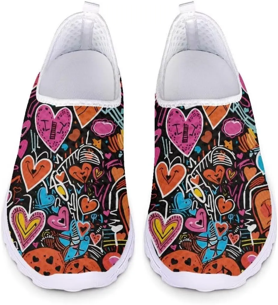 Jeiento Valentine's Day Shoes for Women Men Teenager Sweet Walking Tennis Slip-On Casual Loafers for Hiking Walking Sports Travel Jogging Mesh Shoes