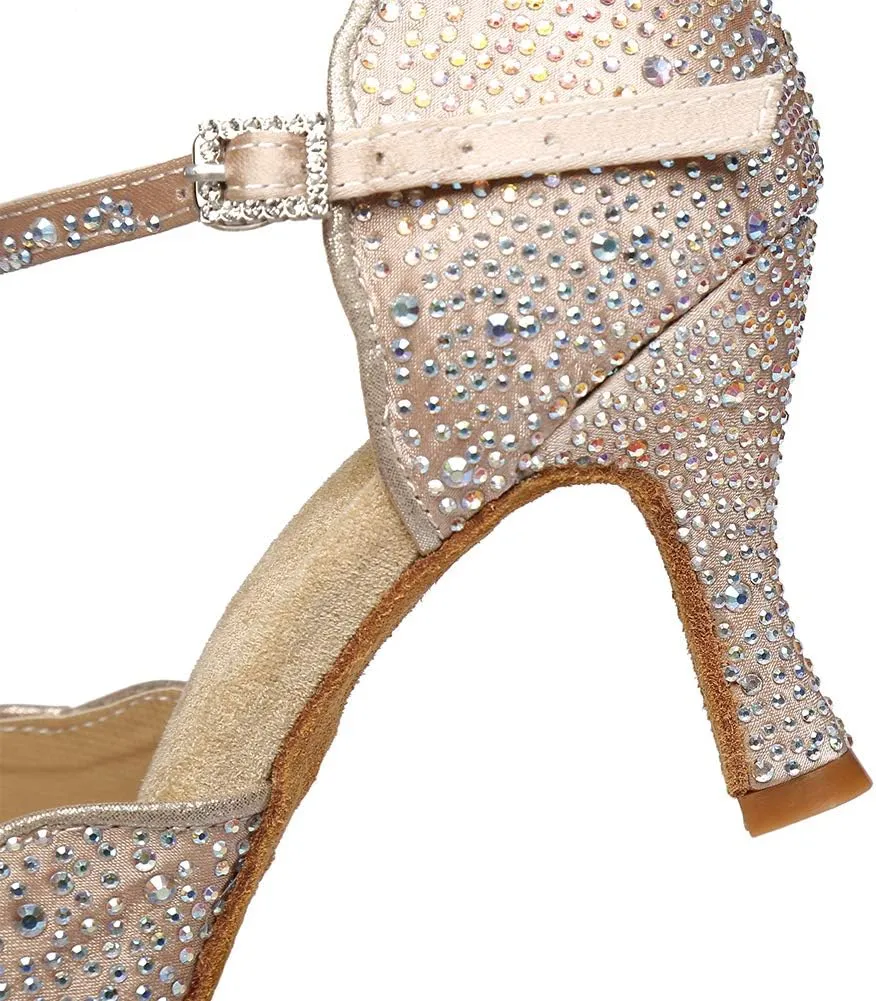 JUODVMP Women Rhinestone Ballroom Dance Shoes Latin Salsa Performance Dance Shoes