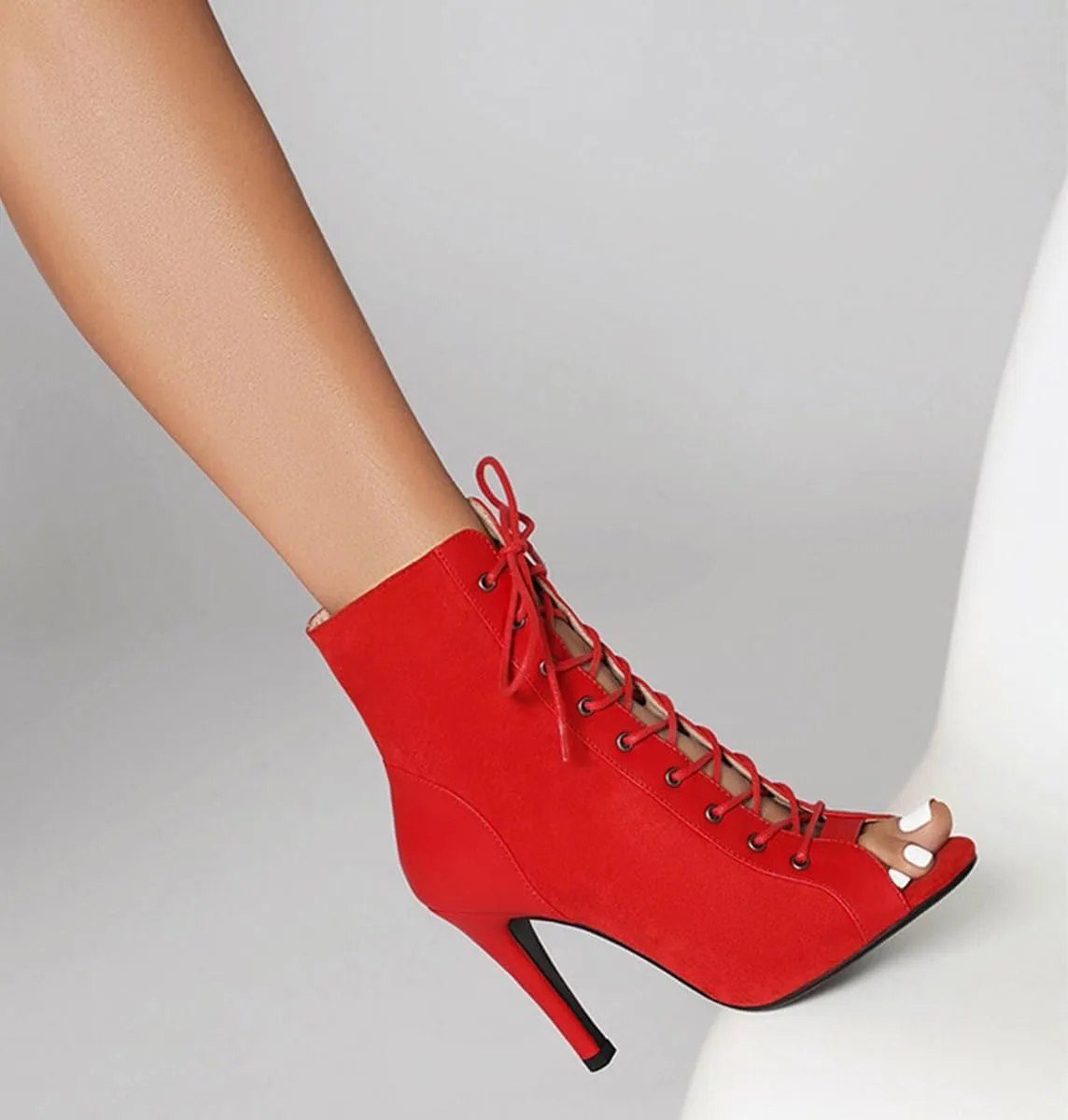 JXUZY Jazz Ballroom Dress Stiletto Heels for Women Peep Toe Lace-up Ankle Dance Boots