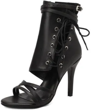 JXUZY Jazz Dance High Heels Ankle Boots Cross Strap Buckle Lace-up Gladiator Sandals