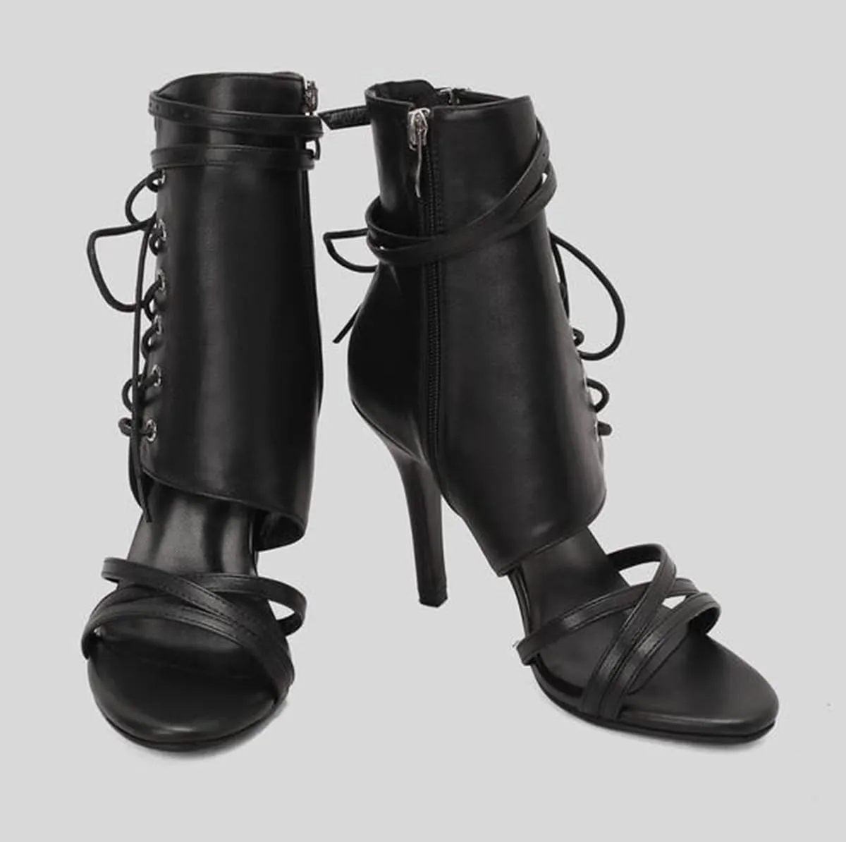 JXUZY Jazz Dance High Heels Ankle Boots Cross Strap Buckle Lace-up Gladiator Sandals