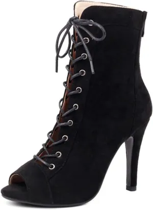 JXUZY Womens Jazz Ballroom Dance High Heels Sandals Peep Toe Lace-up Stiletto Heels Ankle Boots