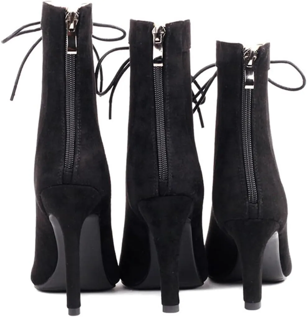 JXUZY Womens Jazz Ballroom Dance High Heels Sandals Peep Toe Lace-up Stiletto Heels Ankle Boots
