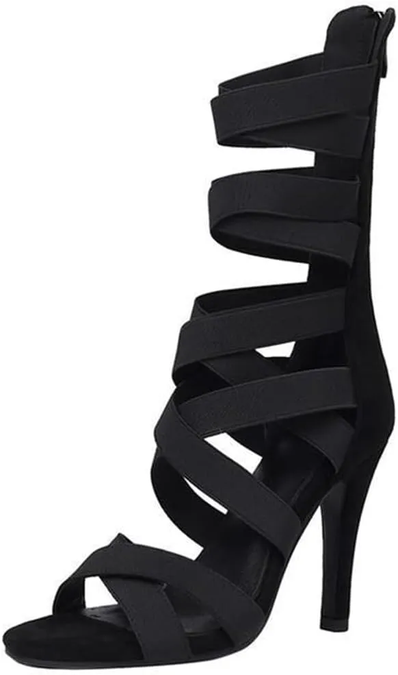 JXUZY Womens Sexy Cross Elastic Strap Stiletto Shoes Jazz Modern Dance Sandals Booties