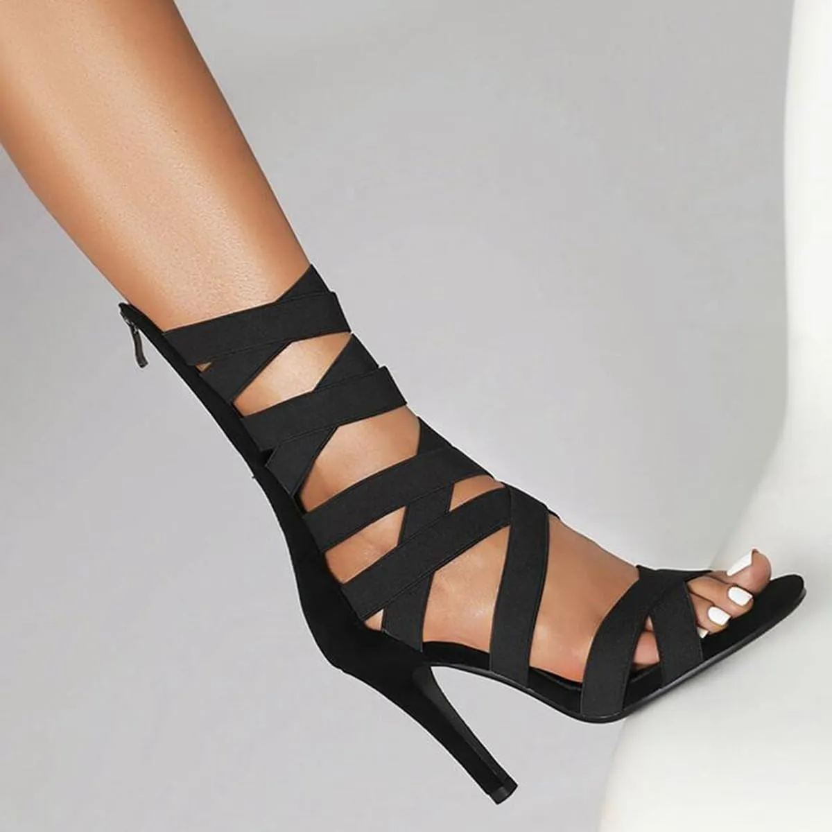 JXUZY Womens Sexy Cross Elastic Strap Stiletto Shoes Jazz Modern Dance Sandals Booties