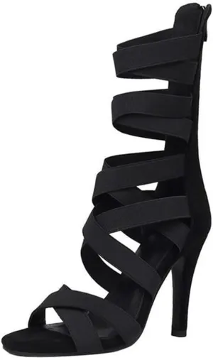 JXUZY Womens Sexy Cross Elastic Strap Stiletto Shoes Jazz Modern Dance Sandals Booties