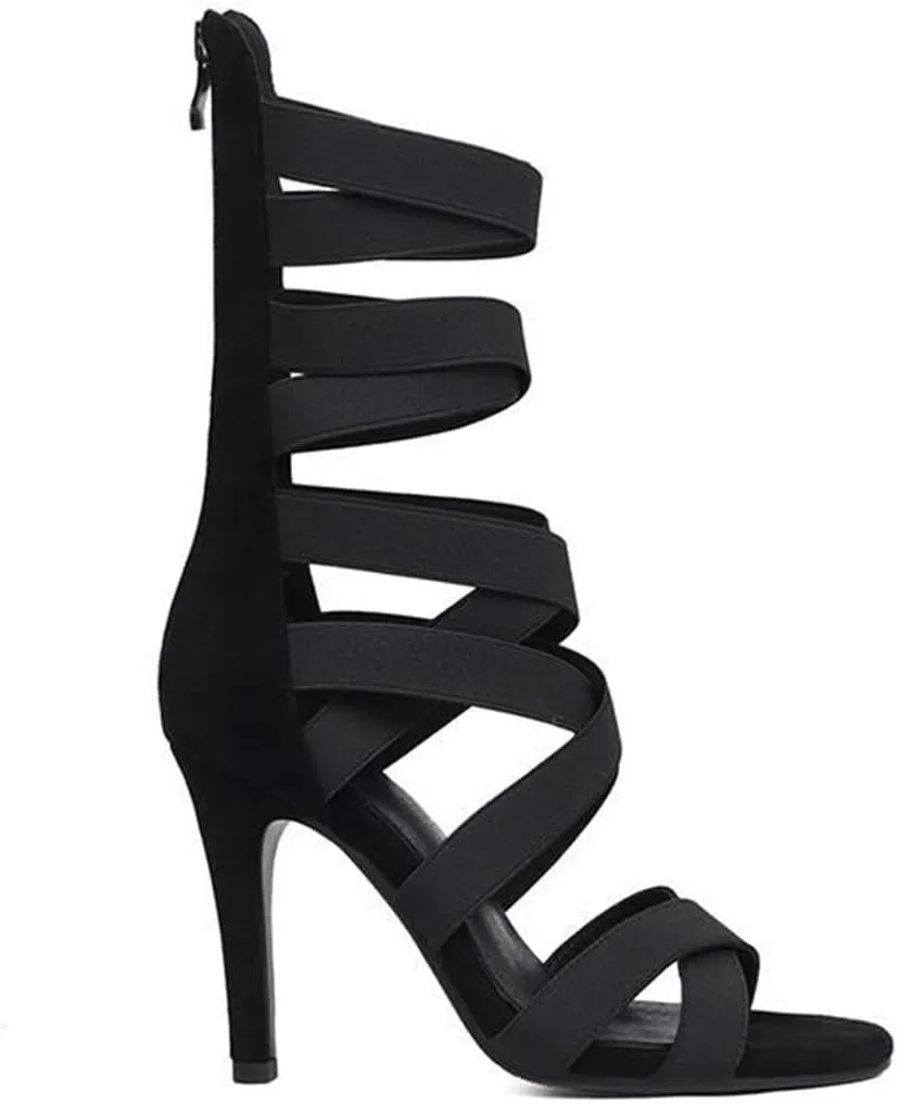 JXUZY Womens Sexy Cross Elastic Strap Stiletto Shoes Jazz Modern Dance Sandals Booties