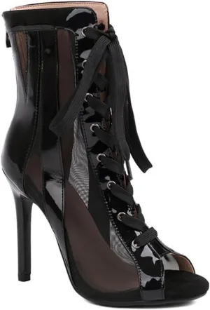 JXUZY Women's Sexy Mesh Jazz Modern Dance Shoes Lace-up Stiletto Heel Summer Ankle Booties