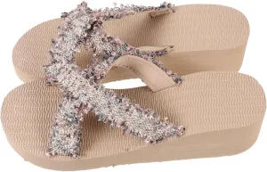 KESYOO 1Pair Imitation Straw Woven Slippers for Women Stylish Summer Flat Beach Sandals Casual Slip Design for Outdoor Activities for Seaside and Shopping