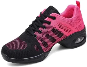 Ladies Jazz Shoes Lace Up Mesh Sneakers - Breathable Cushion Ladies Split Sole Sports Walking Dance Shoes Thick Sole (7.5,G)